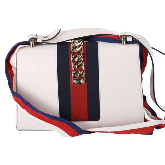 GUCCI Sylvie Shoulder Bag 421882 White Pink Multi Leather Floral Embroidery - Picture 5 of 10